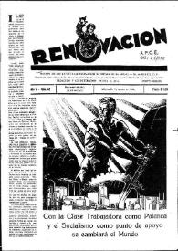 Portada:Renovación (México D. F.) : Órgano de la Federación de Juventudes Socialistas de España. Año V, número 42, agosto de 1949