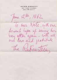 Portada:Carta dirigida a Katherine Cardwell. Nueva York, 12-06-1962