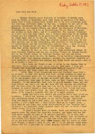 Portada:Carta dirigida a Aniela y Arthur Rubinstein. Nueva York (Estados Unidos), 17-10-1963