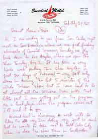 Portada:Carta dirigida a Aniela y Arthur Rubinstein. San Carlos, California (Estados Unidos), 31-07-1965