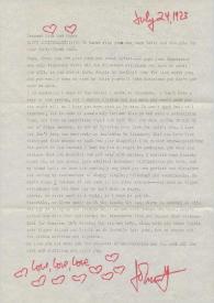 Portada:Carta dirigida a Aniela y Arthur Rubinstein. Long Island, Nueva York (Estados Unidos), 24-07-1973