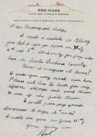 Portada:Carta dirigida a Aniela y Arthur Rubinstein. Carpinteria, California (Estados Unidos)