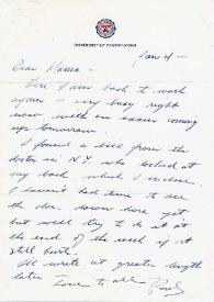 Portada:Carta dirigida a Aniela Rubinstein. Filadelfia (Pensilvania), 04-01-1956