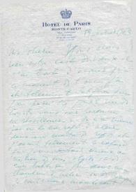 Portada:Carta dirigida a Aniela Rubinstein. Montecarlo, 19-01-1963