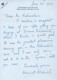 Portada:Carta dirigida a Arthur Rubinstein. Providence, Rhode Island (Massachusetts), 26-06-1962