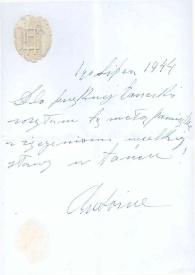 Portada:Carta dirigida a Aniela Rubinstein, 01-07-1944