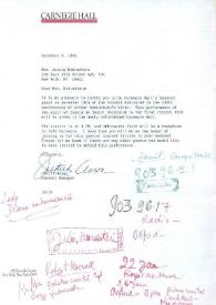 Portada:Carta dirigida a Aniela Rubinstein. Nueva York, 03-12-1986