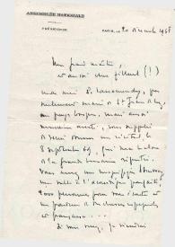 Portada:Carta dirigida a Arthur Rubinstein. París (Francia), 20-11-1968