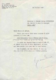 Portada:Carta dirigida a Aniela y Arthur Rubinstein. París (Francia), 10-07-1956