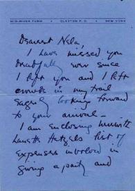 Portada:Carta dirigida a Aniela Rubinstein. Nueva York, 10-08-1951
