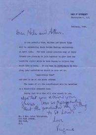Portada:Carta dirigida a Aniela y Arthur Rubinstein. Washington D. C., 18-02-1958
