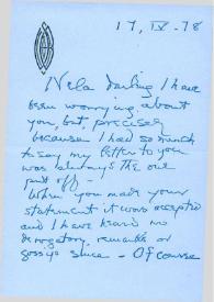Portada:Carta dirigida a Aniela Rubinstein. Washington D. C., 17-04-1978