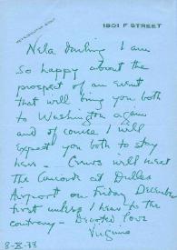 Portada:Carta dirigida a Aniela Rubinstein. Washington D. C., 08-10-1978