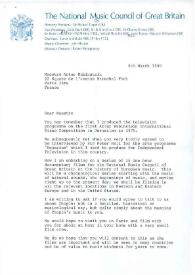 Portada:Carta dirigida a Arthur Rubinstein. Londres (Inglaterra), 06-03-1980