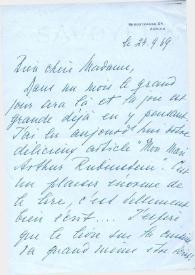 Portada:Carta dirigida a Aniela Rubinstein. Zürich (Suiza), 24-09-1969