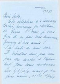 Portada:Carta dirigida a Aniela Rubinstein. Zürich (Suiza), 27-02-1977