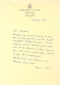 Portada:Carta dirigida a Aniela Rubinstein. París (Francia), 17-06-1975