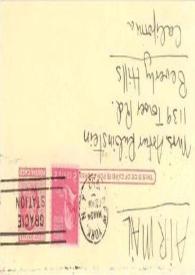 Portada:Tarjeta postal dirigida a Aniela Rubinstein. Beverly Hills (California), 21-03-1952