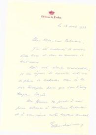 Portada:Carta dirigida a Arthur Rubinstein. Chateau de Lacken (Bélgica), 13-04-1973