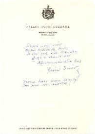 Portada:Carta dirigida a Arthur Rubinstein. Lucerne (Suiza)