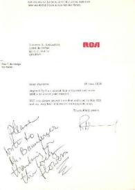 Portada:Carta dirigida a Arthur Rubinstein. Ginebra (Suiza), 20-06-1969