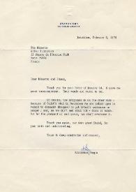 Portada:Carta dirigida a Arthur Rubinstein. Jerusalén (Israel), 06-02-1978