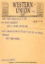 Portada:Telegrama dirigido a Aniela Rubinstein. Los Angeles (California), 10-12-1946