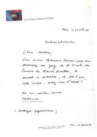 Portada:Carta dirigida a Aniela Rubinstein. París (Francia), 26-08-1990