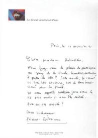 Portada:Carta dirigida a Aniela Rubinstein. París (Francia), 23-11-1991