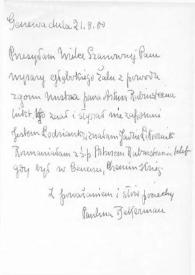 Portada:Carta dirigida a Aniela Rubinstein. Ginebra (Suiza), 21-08-1980