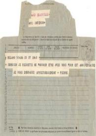 Portada:Telegrama dirigido a Aniela y Arthur Rubinstein. Milán (Italia), 28-07-1957