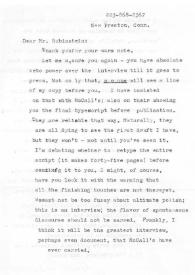 Portada:Carta dirigida a Arthur Rubinstein. New Preston (Conneticut), 31-01-1967
