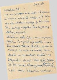 Portada:Carta dirigida a Aniela Rubinstein, 24-09-1958