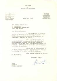 Portada:Carta dirigida a Aniela Rubinstein. Nueva York, 20-04-1970