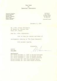 Portada:Carta dirigida a Arthur y Aniela Rubinstein. Nueva York, 06-11-1970