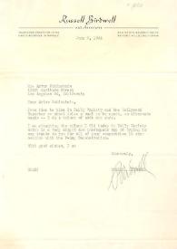 Portada:Carta dirigida a Arthur Rubinstein. Beverly Hills, California (Estados Unidos), 06-09-1944