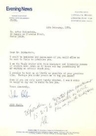 Portada:Carta dirigida a Arthur Rubinstein. Londres (Inglaterra), 11-02-1976