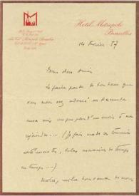 Portada:Carta dirigida a Aniela  Arthur Rubinstein. Bruselas (Belgica), 14-02-1957