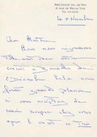 Portada:Carta dirigida a Arthur Rubinstein. Bruselas, 08-11-1970