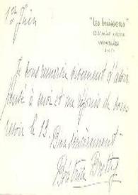 Portada:Tarjeta dirigida a Aniela y Arthur Rubinstein. Versalles (Francia), 01-06-1957