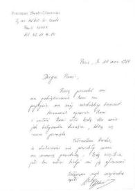Portada:Carta dirigida a Aniela Rubinstein. París (Francia), 11-05-1986