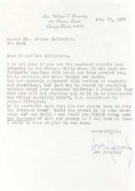 Portada:Carta dirigida a Aniela y Arthur Rubinstein. Chicago (Illinois), 13-02-1967