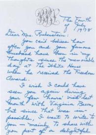 Portada:Carta dirigida a Aniela Rubinstein. Washington, 04-07-1978