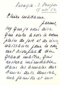 Portada:Carta dirigida a Aniela Rubinstein. Perusa (Italia), 17-11-1952