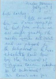 Portada:Carta dirigida a Aniela Rubinstein. París (Francia), 10-07-1959