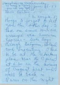 Portada:Carta dirigida a Aniela Rubinstein. París (Francia), 12-07-1959