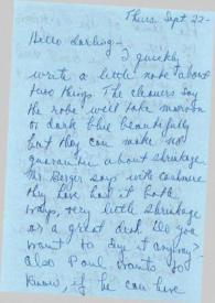 Portada:Carta dirigida a Aniela Rubinstein. Nueva York, 22-09-1960