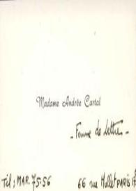 Portada:Tarjeta de visita dirigida a Arthur Rubinstein. París (Francia), 07-06-1963