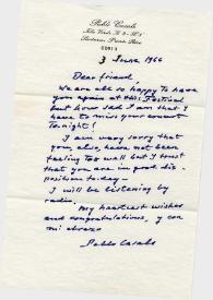 Portada:Carta dirigida a Arthur Rubinstein. Santurce (Puerto Rico), 03-06-1966