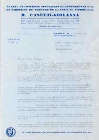 Portada:Carta dirigida a Arthur Rubinstein. Ginebra (Suiza), 01-12-1960